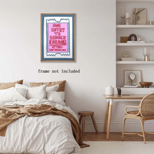 Vista 5 de Arte de pared moderno en rosa y azul con entrada a la ducha, póster de karaoke, decoración divertida para baño, señales retro para baño, decoración