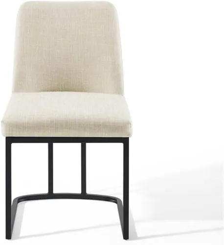 Vista 4 de Modway Amplify Sled - Silla auxiliar de comedor de tela tapizada con base de trineo, color negro y beige, 22 x 19 x 32 pulgadas