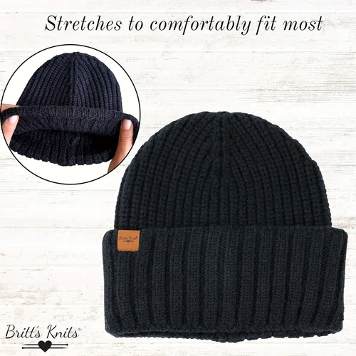 Vista 3 de Britt's Knits Gorro de punto para mujer Mainstay para clima frío, doble capa, estilo clásico, con puños, talla única