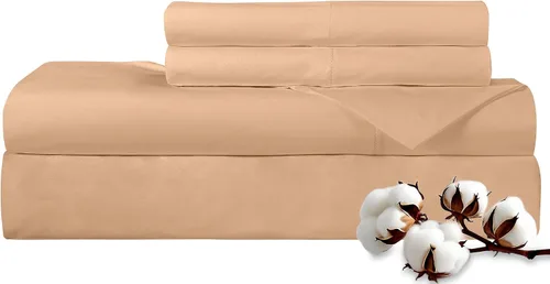 Vista 10 de ROYALE LINENS Juego de sábanas de 300 hilos 100% algodón peinado de fibras largas, 4 piezas, 1 sábana bajera, 1 encimera y 2 fundas de almohada