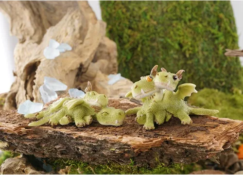 Vista 3 de Top Collection Figura miniatura de jardín de hadas y terrario de dragones, verde