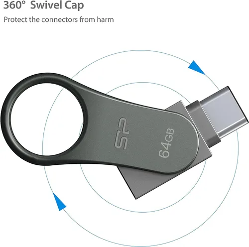 Vista 4 de Silicon Power 32GB USB 3.0 (USB 3.1 Gen1) Tipo C Swivel Dual Flash Drive (SP032GBUC3C80V1S)