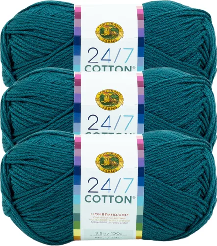Vista 24 de Lion Brand Yarn - Hilo ligero 24/7 de algodón para tejer, hacer ganchillo y manualidades, Ámbar, paquete de 1 Light Worsted 100% Mercerized Cotton
