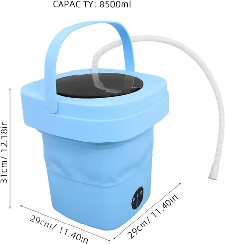 Vista 2 de LALAFINA Portable Mini Folding Washer Machine with Spin-dry Function for Home Dormitory Compact Lightweight Collapsible Washer with Modes for Small