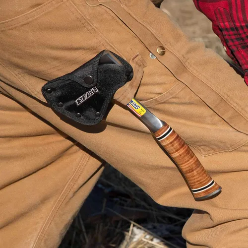 Vista 6 de ESTWING Sportsman's Axe - Hacha de camping de 12 pulgadas con construcción de acero forjado y agarre de cuero genuino - E14A