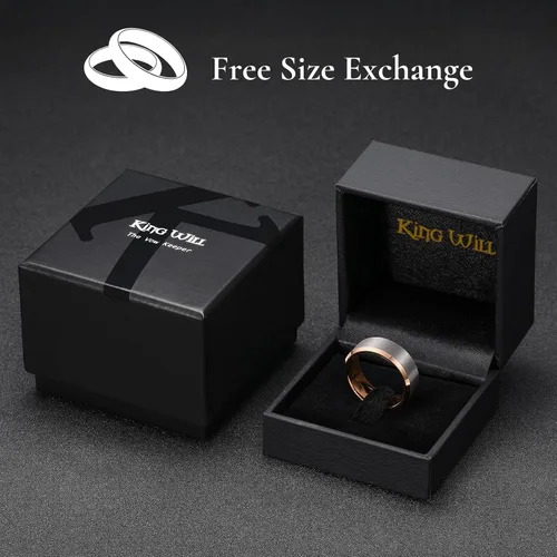 Vista 6 de King Will Anillo de tungsteno para hombres de King Will - Disponible en 6 mm a 10 mm, negro/plata, acabado mate, borde biselado pulido, ajuste