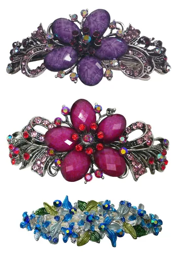 Vista 21 de Paquete de docenas de pasadores grandes jcgy con cristales brillantes, pinzas para el cabello gruesas, 1 unidad de 12 colores, 0052-D
