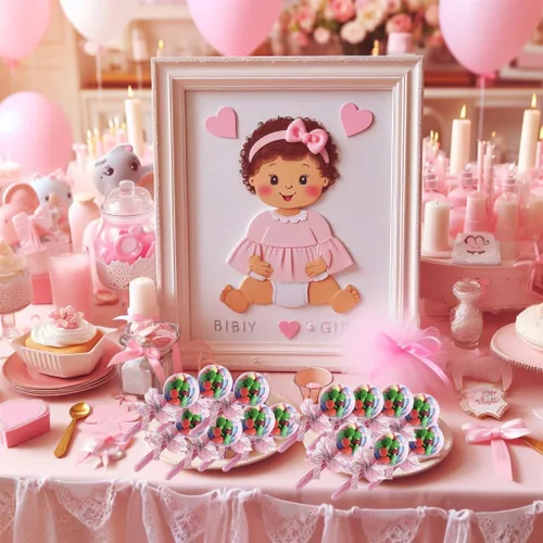 Vista 2 de 24 piezas rellenables de sonajero para bebé, color rosa con oso decorativo y cinta