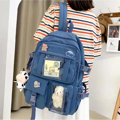 Vista 5 de Kawaii Backpack With cute plush pendant and Kawaii pins,Aesthetic Backpack Cute Kawaii Backpack for School