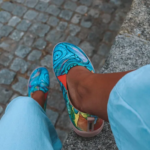 Vista 5 de UIN - Tenis informales tipo mocasines para mujer de punto pintados suaves y cómodos para caminar