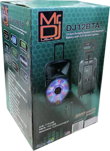 Vista 4 de DJ12BAT Altavoz de potencia máxima de 12 pulgadas y 2000 W con Bluetooth y batería incorporados, 1 pulgada LCD/MP3/USB/Micro SD