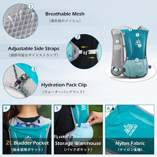 Vista 4 de TRIWONDER Running Vest Hydration Pack Backpack for Men & Women, Lightweight Trail Marathon Run Race Vest for Cycling Jogging