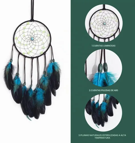 Vista 7 de Dream Catchers with Luminous Beads, Handmade Blue Dreamcatcher