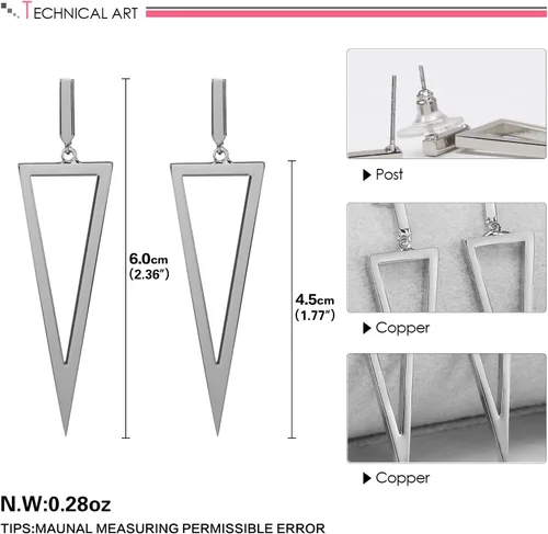 Vista 16 de LILIE&WHITE Pendientes colgantes de triángulo de metal para mujer, joyería de disfraz