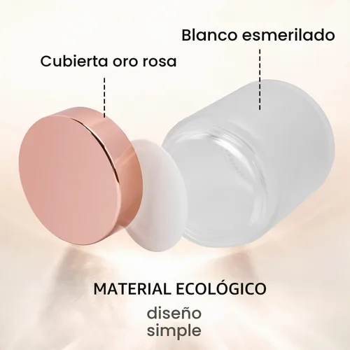 Vista 3 de Paquete de 4, tarros de vidrio esmerilado de 3.4 onzas con tapas, recipientes de almacenamiento vacíos redondos con tapas de oro rosa