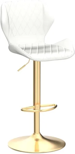 Vista 5 de CIMOTA Juego de 2 taburetes de bar giratorios de terciopelo blanco, sillas de bar de altura de mostrador con respaldo/base dorada, silla moderna