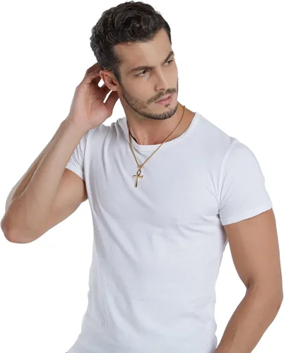 Vista 13 de Reve Collar con colgante religioso de cruz de Ankh copta de acero inoxidable para hombres y mujeres, cadena de 20 a 24 pulgadas