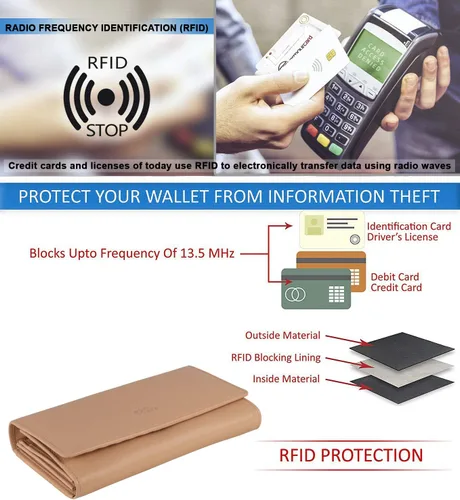 Vista 13 de Mou Meraki - Billetera o bolsa de mano de cuero genuino, con bloqueo de seguridad RFID, con escudo contra el robo de identidad, para mujeres