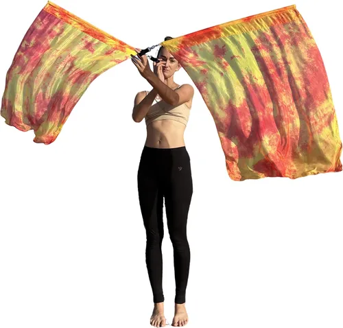 Vista 15 de Winged Sirenny Bandera de seda Poi con una varilla dura, 40 pulgadas rectangular giratoria de seda fluida para iglesia, adoración profética