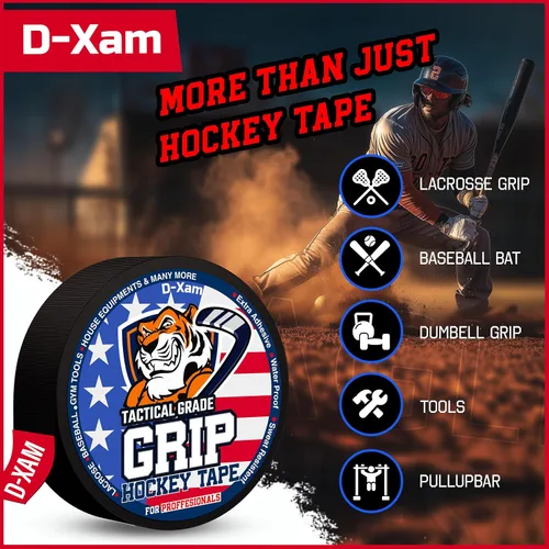 Vista 6 de D-Xam Cinta de agarre negra de hockey, 2 rollos de cinta deportiva deportiva de 1 pulgada, cinta de tela multiusos para mangos de palo de lacrosse