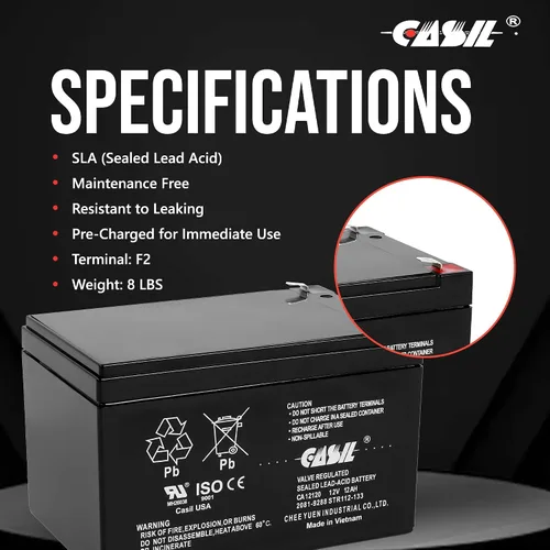 Vista 4 de Casil Batería de repuesto de 12 V y 12 Ah compatible con Go-Go Mobility Elite Traveller SC40E SC44E, paquete de 2