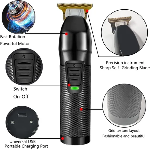 Vista 2 de Juego de 2 cortapelos para peluqueros profesionales, a la moda, recargable, con 10 peines de peinado (6.2 pulgadas, oro negro)