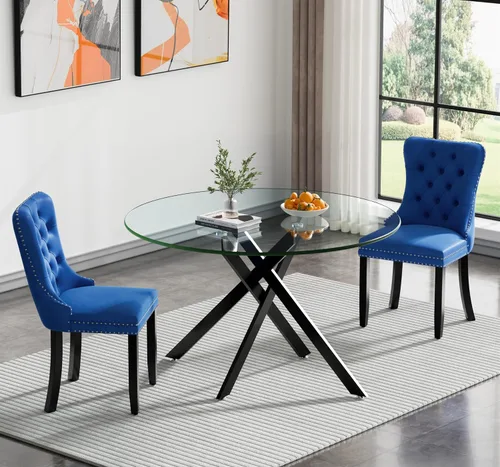 Vista 91 de Juego de mesa de comedor SSLine moderno de 3 piezas con mesa redonda de vidrio para 2, lujosa mesa de comedor circular de 36" con tapa de vidrio