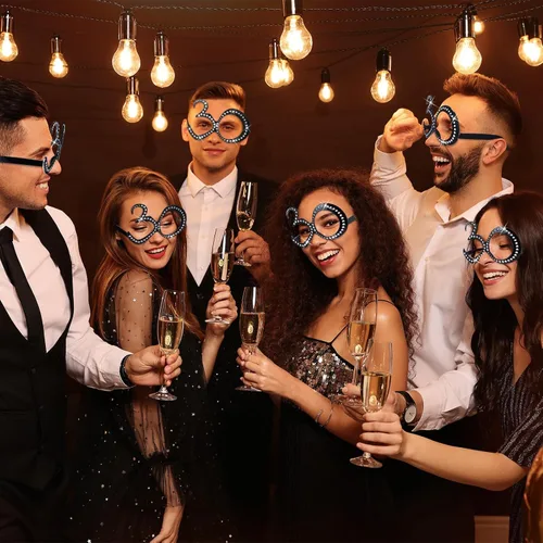Vista 6 de Huwena 24 Pairs Birthday Glasses Number Crystal Frame Costume Sunglasses Novelty Eyewear Photo Booth Props Party Favors