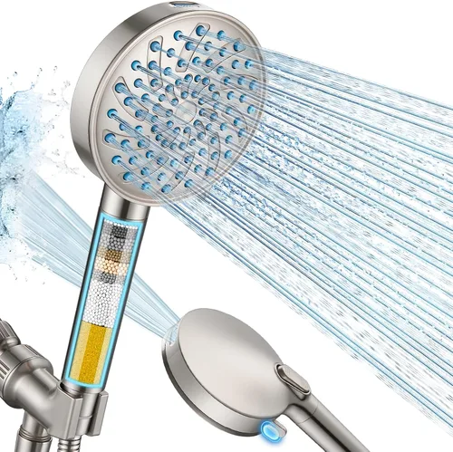Vista 13 de Cobbe Cabezal de ducha filtrado con mano, 6 modos de pulverización, filtros suavizantes de agua, elimina el cloro y reduce la piel seca, níquel