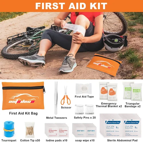 Vista 6 de Bolsa de Kit de Seguridad de Emergencia para Coche de 131 Piezas con Compresor de Aire, Cables de Puente, Medidor de Presión de Neumáticos, Kit