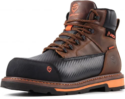 Vista 9 de SUREWAY Botas de trabajo impermeables de 6 pulgadas para hombres, de cuero Puntera Compuesta Impermeable Marrón