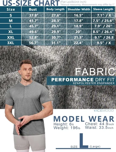 Vista 3 de Camiseta Henley para hombre, de 3 botones, ajustada, de secado rápido, manga larga, ligera, casual, básica, Gris