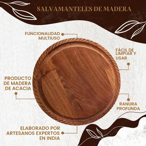 Vista 4 de K & R Salvamanteles de madera para ollas y sartenes calientes, tabla de cortar de acacia reversible de 10 x 10 pulgadas y bandeja para servir