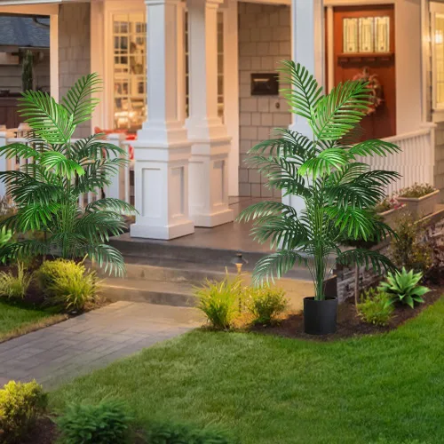 Vista 7 de 2 plantas artificiales grandes de 4 pies, palmeras artificiales falsas, hojas de palmera tropicales, plantas de palmera falsas, árbol alto