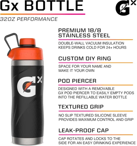 Vista 2 de Gatorade Botella de acero inoxidable Gx, 32oz