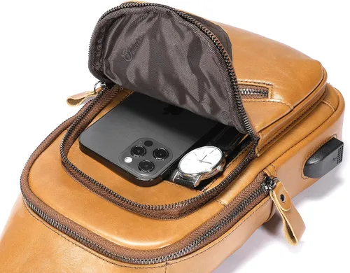 Vista 71 de LUKZIJAES Bolso bandolera de cuero genuino para hombre