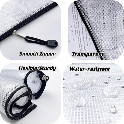 Vista 3 de Bolsas de malla de plástico con cremallera para carpetas de documentos, bolsas de archivos con cremallera para almacenamiento de suministros de Negro