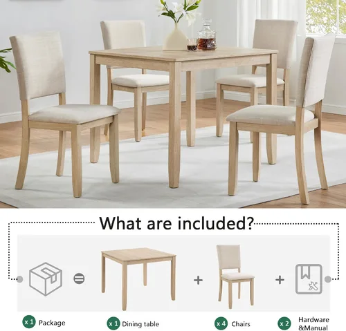 Vista 7 de Harper & Bright Designs Juego Moderno de Mesa de Comedor de 5 Piezas de Madera para 4 - Mesa de Cocina Cuadrada Pequeña de 34.5" & Sillas con Roble