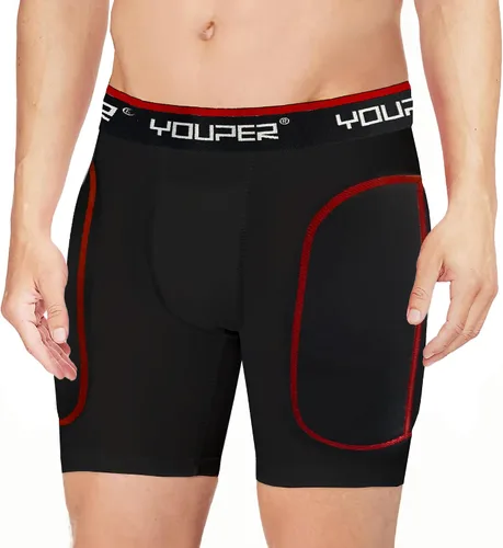 Vista 2 de Youper Pantalones cortos deslizantes acolchados para niños con copa atlética protectora suave para béisbol, fútbol americano, lacrosse