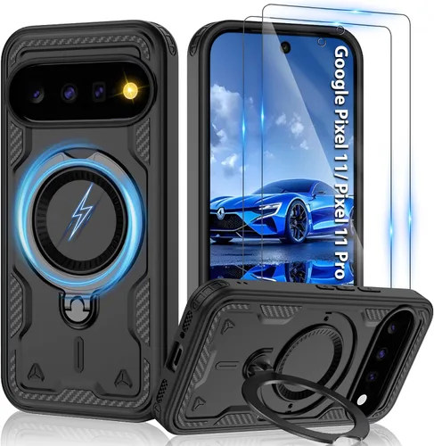 Vista 18 de Gritup fro Funda para Google Pixel 9A, funda protectora magnética de grado militar compatible con Mag-Safe, 2 protectores de pantalla HD, soporte
