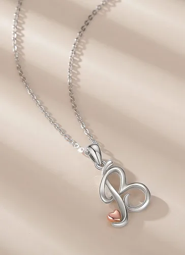 Vista 3 de CELESTIA Collares con iniciales de plata de ley 925, 26 letras con corazón de oro rosa, cadena de 18 pulgadas
