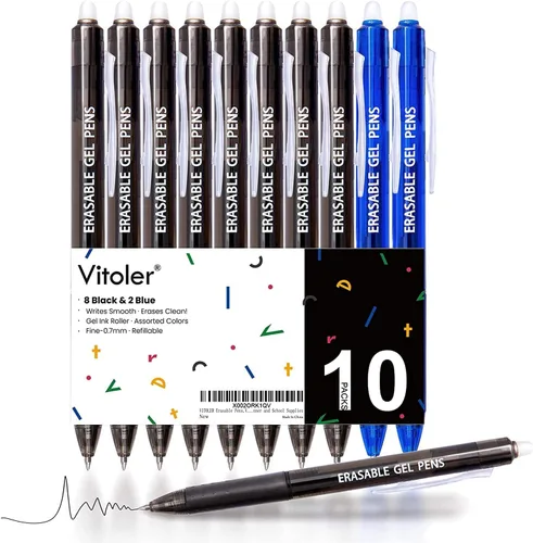 Vista 6 de Vitoler Bolígrafos de gel, negro y azul, punta fina de 0.028 in, retráctil, escolar y adulto