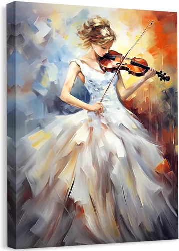 Vista 11 de GLOKAKA Pintura de niña bailarina, arte de pared para baño, abstracto, azul oscuro, brillante, sin espalda, vestido para niña, bailarina, lienzo