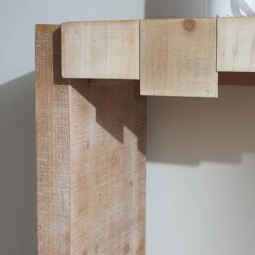 Vista 8 de SOFTSEA Mesa consola de granja con diseño de bloques escalonados, mesa consola extra larga de 71 pulgadas para sala de estar, pasillo, madera natural