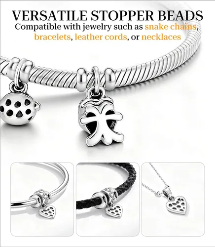 Vista 6 de GW Abalorios redondos de plata de ley 925 para pulseras de dijes para mujeres