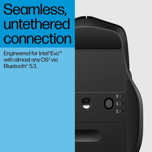 Vista 4 de HP Ratón Bluetooth 480 Comfort - Forma contorneada - Conecta hasta 3 dispositivos a través de botones programables Bluetooth® 5.3-6 - Compatible