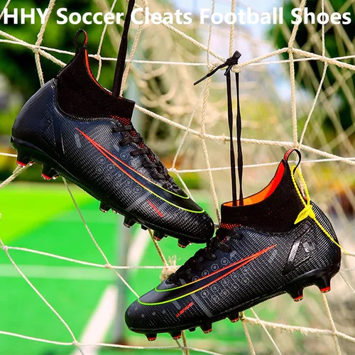 Vista 7 de HHY Botines de fútbol para hombre, zapatos de fútbol de caña alta, antideslizantes, para interiores y exteriores, césped firme, botas de combate