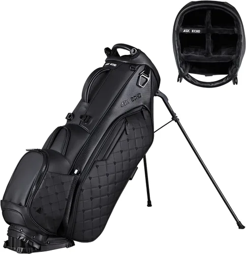 Vista 11 de ASK ECHO Prestige Full-Length Hybrid Stand Bag – Premium Leather Negro