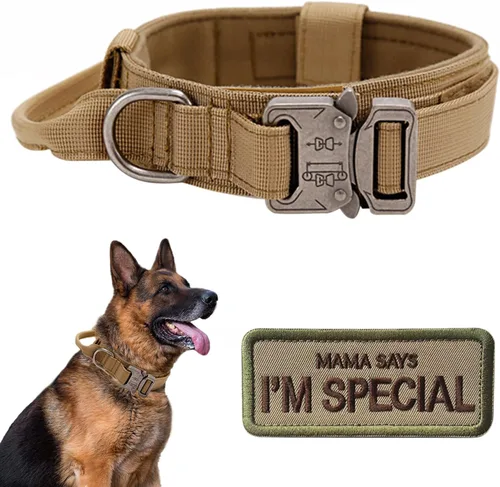 Vista 9 de Collar táctico para perro con asa, collar de entrenamiento militar ajustable para perros, nailon suave y hebilla de metal resistente para perros