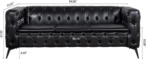Vista 2 de KEVINSPACE - Sofá de 3 plazas de 84.06" para sala de estar, sofá Chesterfield moderno, mueble de tres asientos, sofá Chesterfield clásico con 84.06